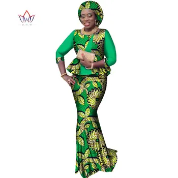 Bintarealwax Nova Africano Conjuntos de Saia para as Mulheres Dashiki Livre handtie África Vestido de Bazin Riche de Noiva Plus Size Vestuário WY2290