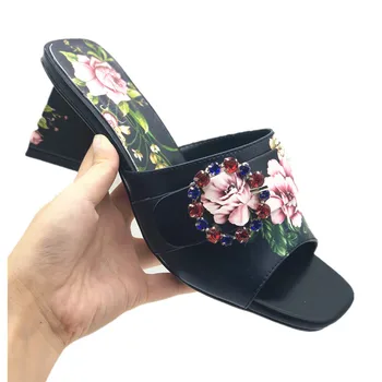 MStacchi Flor Impresso Salto Alto Sapatos de Mulher Chinelos de Strass, Fivela de Bombas de Senhoras de Couro Genuíno de Mulheres Sapatos de Casamento
