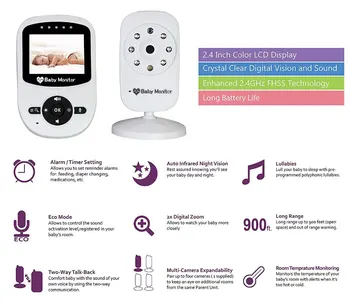 2.4 Polegadas De Vídeo Sem Fio Baby Monitor De Alta Resolução De Bebê, Babá Segurança Câmera De Visão Noturna De Monitoramento De Temperatura Babyphone