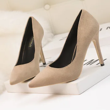 Calçados Femininos Outono Apontou Toe Bombas De Camurça De Couro Sapatos De Vestido 2020 Salto Alto Superficial Boca Sapatos De Casamento Sapatos De Zapatos Mujer
