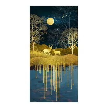 Árvore de ouro Noite Deer Lake Diamante Pintura de Animais Cênica Rodada Completa da Broca DIY Mosaico, Bordados 5D Ponto Cruz Nouveaute Presente