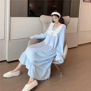 2020 Doce e Suave de Flanela de Babados Nightdress Estilo coreano aluna Solto a Noite Vestidos de Pijamas Mulheres