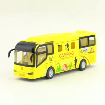 Diecast Modelo De Brincar De Puxar De Volta Aventura Camping Ônibus De Som & Luz Portas Openable Carro Bonito Coleção Educacional Presente Para As Crianças