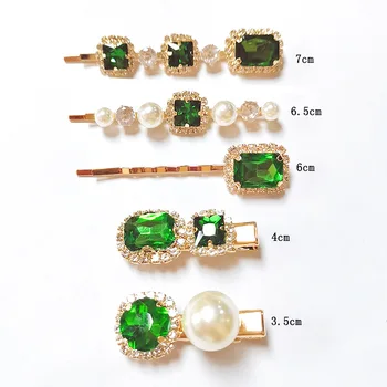 5Pcs/Set Vintage Verde Strass Grampos de Cabelo Para Mulheres Meninas Pérola de Imitação Presilhas de Cristal ganchos de Cabelo, Acessórios de Cabelo