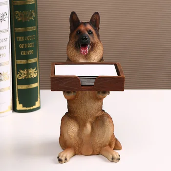 Criativo resina cão-lobo escultura de negócios, Armazenamento de Cartão do Titular animal Bonito cão de Mobiliário de Casa de Armazenamento Decorativos