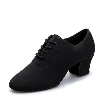 Latino-Dança Sapatos de Tênis do Fundo Macio de Dança de Esportes Mulheres Sapatos Oxford Moderno Adultos Professor de Dança de Pano Com Salto 5CM