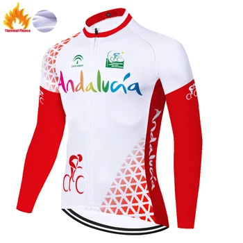 A equipe da andaluzia jersey bicicleta de manga longa de Inverno Térmico de Lã Vestuário Bike Bicicleta ciclismo jersey homens mallots ciclismo hombre