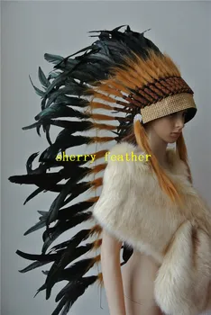 36inch Preto indiano cocar de plumas réplica feita cabeça de fantasias de halloween de plumas de chapéu