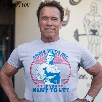 Venha comigo se quiser levantar, Arnold Schwarzenegger T-Shirt Mens casual Moderno Fitness, Camisetas de Verão Tops Tee Homme camiseta
