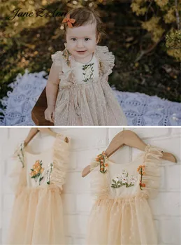 Jane Z Ann Laço Bordado vestido de Princesa 100 dias 1-2 ano Menina de Fotos de Roupas de Recém-nascido Fotografia Prop 4 tamanhos