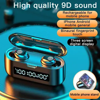 Novo F9 Fones de ouvido sem Fio Bluetooth 5.0 Fone de ouvido TWS APARELHAGEM hi-fi, Mini-Em-orelha de Esportes Executando o Fone de ouvido HD Chamada Com 3000mAh Caixa de Carregamento