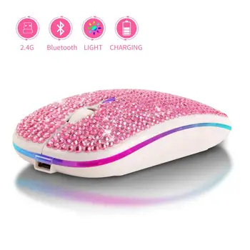 2,4 G de Moda sem Fio Bluetooth Mouse VML-10 Recarregável USB RGB Luzes Coloridas em Silêncio Mouse Diamante Brilhante Office Mouse