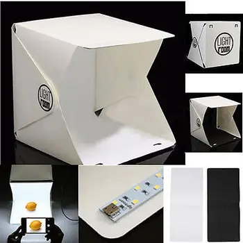 Quente Portátil Lightbox Mini Estúdio de Fotografia Fotografia Tenda Dobrável caixa de Luz, Kit de pano de Fundo Cubo Caixa Construído de Luz Sala 9