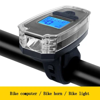 Multi-Propósito Computador de Bicicleta com Farol de Bicicleta USB Lanterna 120dB Chifre Display LCD Velocímetro Recarregável Luz Frontal