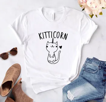 KITTICORN FILHOTE de UNICÓRNIO Impressão de gato Mulheres camiseta de Algodão Casual Hipster Funny t-shirt Para Menina Superior Tee 6 Cores Navio da Gota BA-53