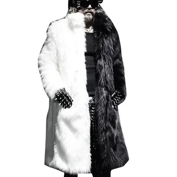 Homens de Inverno Faux Fur Casaco Preto Vestido Longo Branco Blusão Grosso Quentes, o Homem da Moda, faux Fur Casaco Jaqueta Couro Masculina