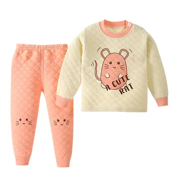 Meninos de roupa interior Térmica Conjunto de Meninas Pijama Bonito dos desenhos animados Impresso T-shirt Tops, Calças Para Criança Conjunto de Roupas de 2020