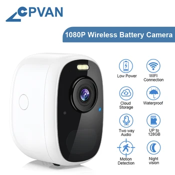 CPVAN de Bateria sem Fio da Câmera 1080P Exterior Impermeável e Recarregável da Câmera do IP de Movimento de PIR Detecção de Vigilância CCTV Cam