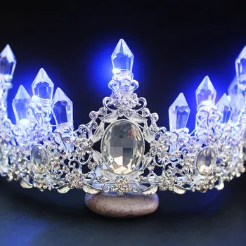 Mulheres de Cristal Floral Grande Barroco LED Tiara Cocar de Strass Luz Noiva Coroas de Casamento Cabelo Nupcial Acessórios BH