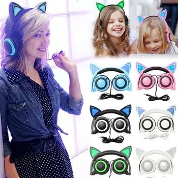 2020 Gato, Orelha Crianças fones de ouvido LED Ouvido gatos fone de ouvido Piscar de Incandescência Fone de ouvido Fones de ouvido de Jogos Para o telefone Tablet PC