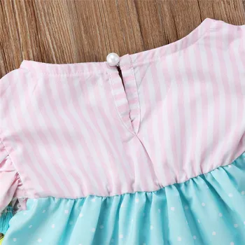 Criança roupas de Meninas gola redonda, manga curta, de Borla listrado Flamingo impressão de Verão Bebê Casual Mini Vestidos de um pedaços
