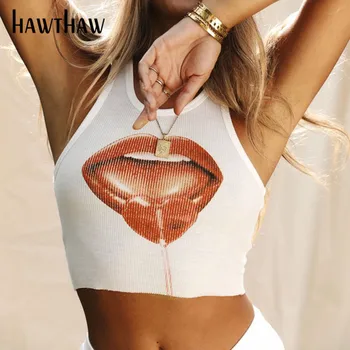 Hawthaw Mulheres De Verão Oprinted Branco Tops Underwear, Roupas Esportivas De Treino De Duas Peças De Conjunto De 2021 Feminino Roupas De Streetwear