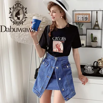 Dabuwawa Botão Frontal Jeans, Saias das Mulheres da Cintura Natural Sólido Bolso Uma Linha Casual Slim Fit Saias Curtas Feminino DN1BSK014