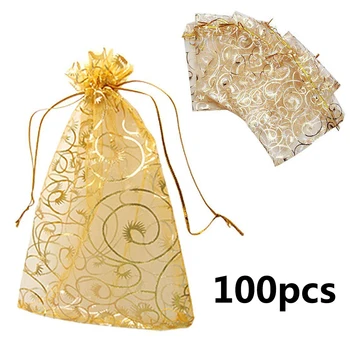 100pcs/monte Sacos de Organza Coralinas Jóia do Costume de Chá de Sacos de Embalagem de Noiva de Organza, com Sacos de Presente Saquinho De Organza 9*12