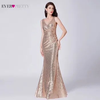 Plus Size Ouro De Paetês Vestidos De Noite Sempre Bonita Sereia Com Decote Em V Mulheres Elegantes Festa Formal Vestidos Longos Abendkleider 2020