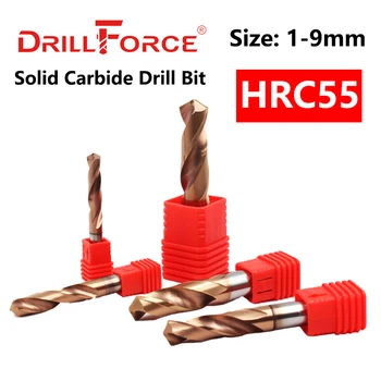 Drillforce 1PC Dia. 1.0-9.0 mm HRC55 Broca inteiriça de metal duro Bits de Broca da Torção De Liga Dura de Máquinas CNC, Ferramenta de Aço Inoxidável