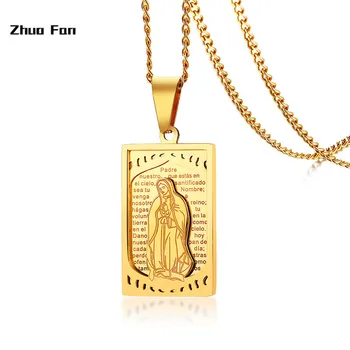 2020 Design Original da Cor do Ouro de Aço Inoxidável Mãe de Deus Madonna Virgem Maria Tag Oração do Senhor Colar Pingente