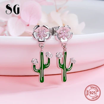SG 2019 verão de NOVO 925 prata esterlina brincos com moda Verde cacto brinco jóias para as mulheres presentes frete grátis