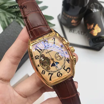 Homens luxo Relógios dos Homens Relógios Mecânicos Tonneau de Discagem Automática de Relógios Mecânicos Homens Tourbillon Relógios montre homme reloj