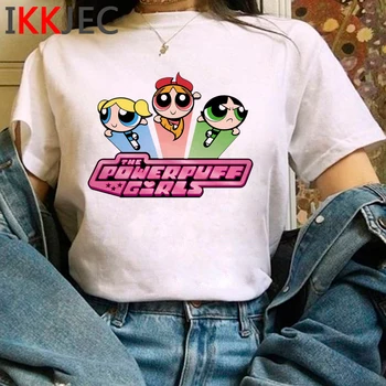 De novo As Meninas Superpoderosas Kawaii Anime T-Shirt das Mulheres Bonitos desenhos animados Engraçados T-shirt de Verão, Moda Tshirt 90 Gráfico Superior Tees Feminino