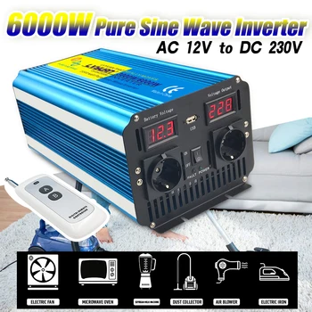 Energia sem fio de controle do Inversor 6000W com Dual LED de indicação de onda senoidal pura DC 12V/24V PARA AC110V-240V 3.1 UM inversor de Energia USB
