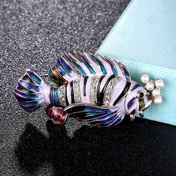 Zlxgirl instrução punk broches jóias Marca de Esmalte Colorido peixe de papelão pin brooch bouquet de moda feminina pérola lenço pinos