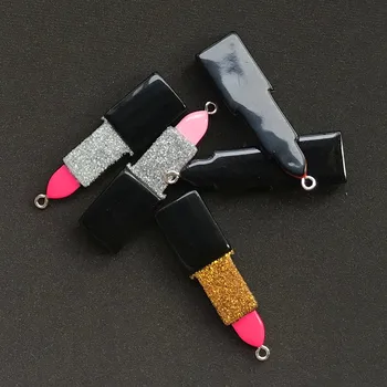 10pcs Personalidade Glitter Resina Flatback Batom E esmaltes Para o Colar de Pingente de Chaveiro DIY Fazer Acessórios