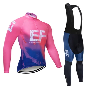 Team 2020 EF Pink Outdoor Long Sleeve Cycling jersey Set MTB Bike Clothing Spring /Autumn Bicycle Jerseys Maillot Ropa Ciclismo