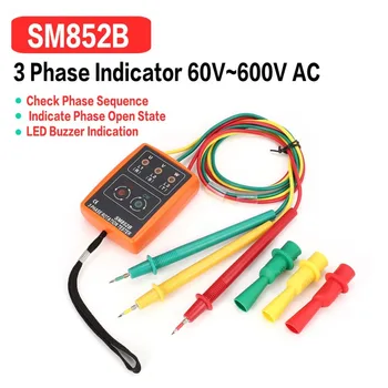 SM852B Indicador da Fase 3 Fase de Rotação Testador Digital Indicador da Fase Detector de DIODO emissor de Campainha de Sequência de Fase Medidor de 60V~600V AC