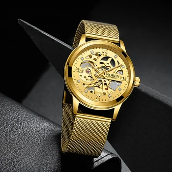 2020 Marca FNGEEN Relógios Mecânicos Homens Esqueleto de Malha Relógio Relógio Automático Homens Relógio Masculino Ouro do relógio de Pulso para Homens Masculino