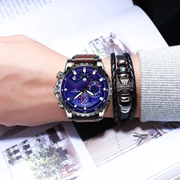 NIBOSI Blue Mens Relógios as melhores marcas de Luxo, Grandes Dial Militar Relógio de Quartzo de Couro Impermeável Relógio do Esporte Homens Relógio Masculino