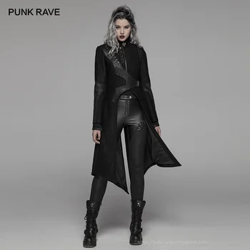 PUNK RAVE Mulheres Punk Preto Stand Colarinho Irregular Longo Casaco Goth Assimétrica Parte do Clube de Desempenho da Fase de Inverno Mulheres Casaco