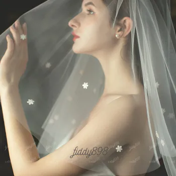 Simples, Curto Véu de Noiva 2020 Duas camadas de Flor de Noiva de Tule Véus com Pente de Acessórios do Casamento velo de noiva largo