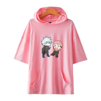 Jujutsu Kaisen Camiseta de Anime Japonês com Capuz, T-Shirt Kawaii Verão Tops Yuji Itadori Gráfica Tees Legal dos desenhos animados Unisex T-shirt