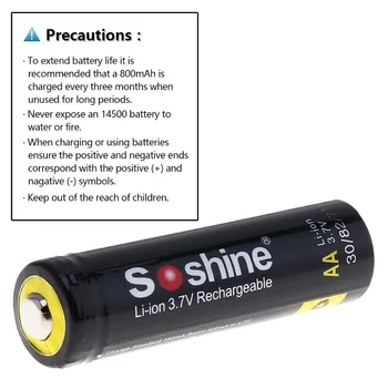 Novo 4pcs Soshine 3,7 V 800mAh 14500 Li-ion Recarregável AA Bateria com Protegida do PWB do DIODO Lanternas Faróis