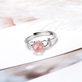 Única Memória Rosa Natural de Morango Cristal de Zircão Requintado Doce de Prata 925 Feminino Redimensionável Abertura de Anéis SRI312