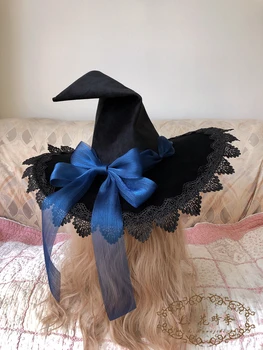 Halloween bruxa de chapéu kawaii girl gothic lolita chapéu loli Japonês JK uniforme Cocar bowknot bonito Princesa festa de chá de doce de menina