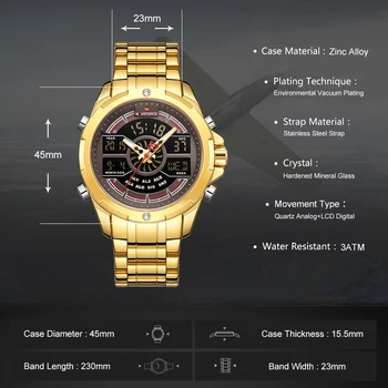 Novo NAVIFORCE de Ouro Homens Relógio Impermeável Esportes dos Homens Relógio de Pulso de Quartzo Digital Masculina de melhor Marca de Luxo Relógio Relógio Masculino