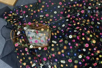 De alta qualidade malha fio retro colorido bordado de renda, indústria flor da pele-amigável tecido de renda DIY vestido de roupa de materi