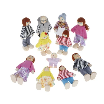 1 conjunto Pequeno Brinquedo de Madeira do Conjunto Felizes Casa de bonecas Família de Bonecos de Figuras Vestidas de Personagens Crianças Crianças Brincando de Boneca de Presente quente
